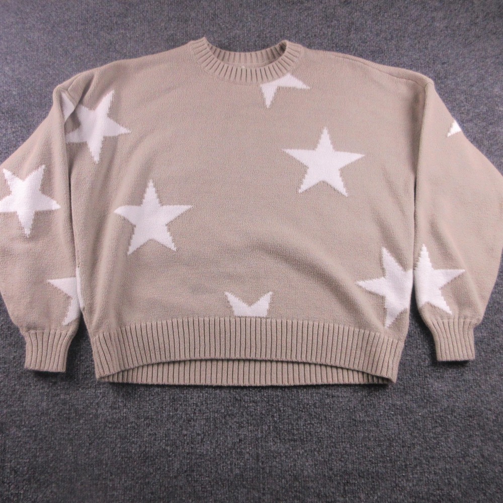 Hollister Sweater Juniors XS Beige Star Print Crew Neck Knit Pullover Casual
